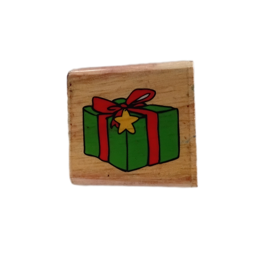 Wooden Craft Stamp with Green Gift Design